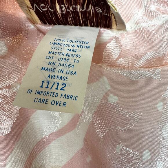 Vintage 80s Von Bramlett Pink Floral Metallic Secretary Dress Size Medium - Picture 6 of 10